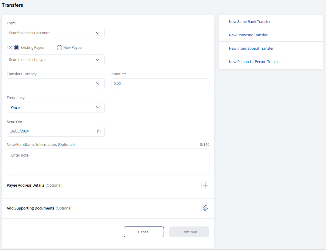 Existing Payee Transfer